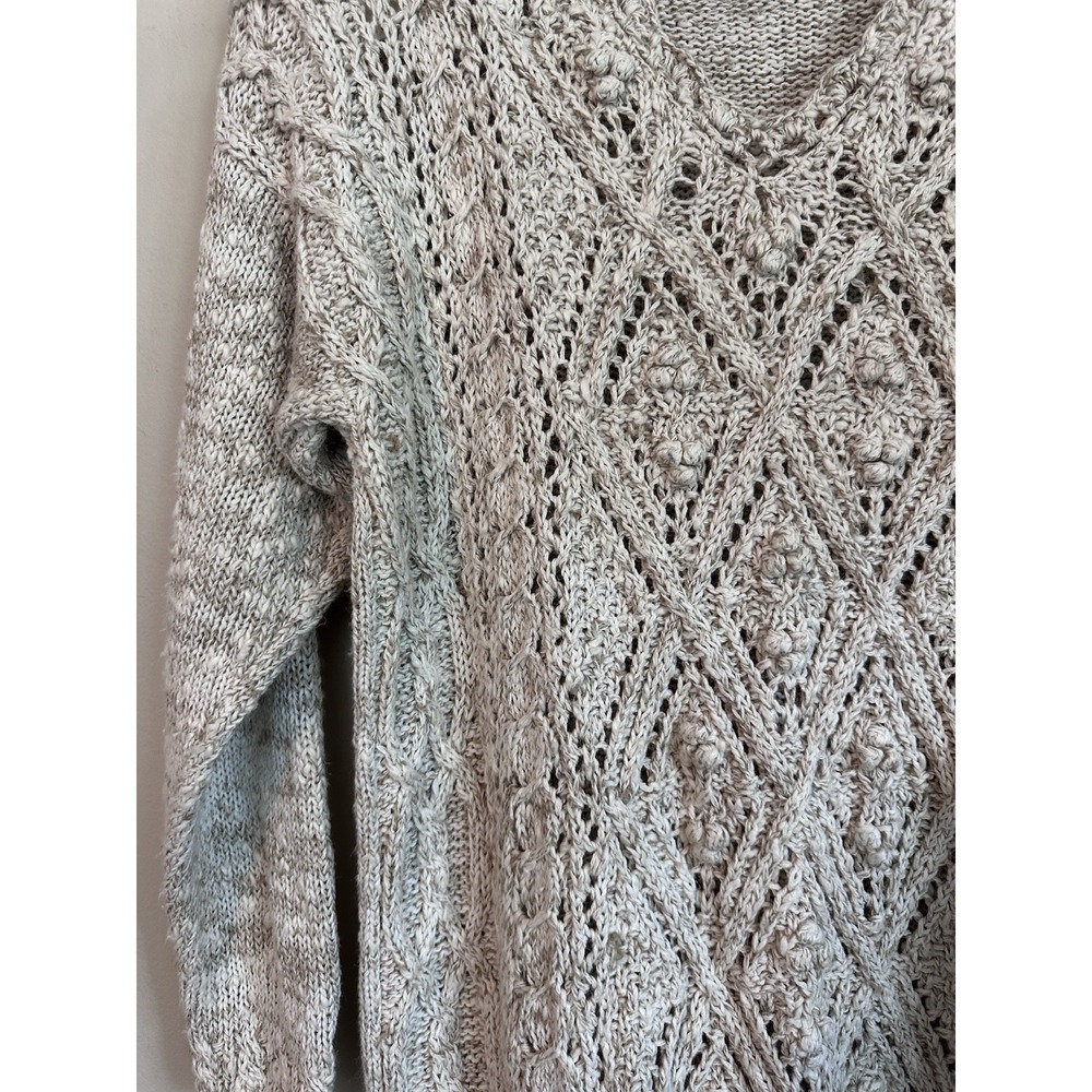 Vintage‎ 100% Ramie/Cotton Knotted Crochet Oatmeal Sweater 3/4 Sleeve Size SMALL - Picture 4 of 16